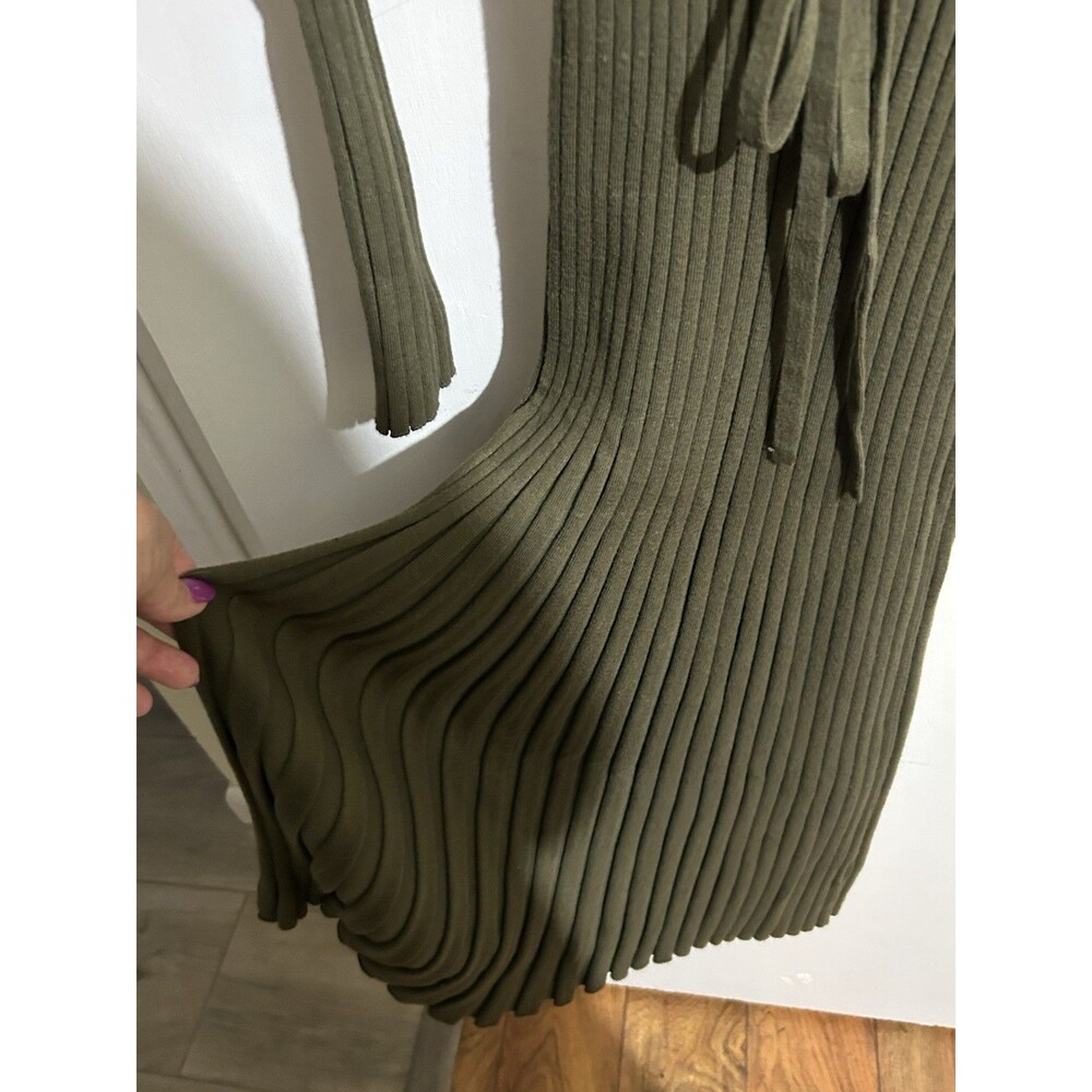 Quince Classy Olive Ribbed Knit Crew Neck Long Sleeve Midi Dress Size S - Picture 6 of 7
